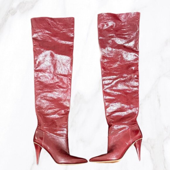 Michael Kors Shoes - Michael Kors Women's Darrah Oxblood Patent Knee High Heeled Boots, Size 5.5